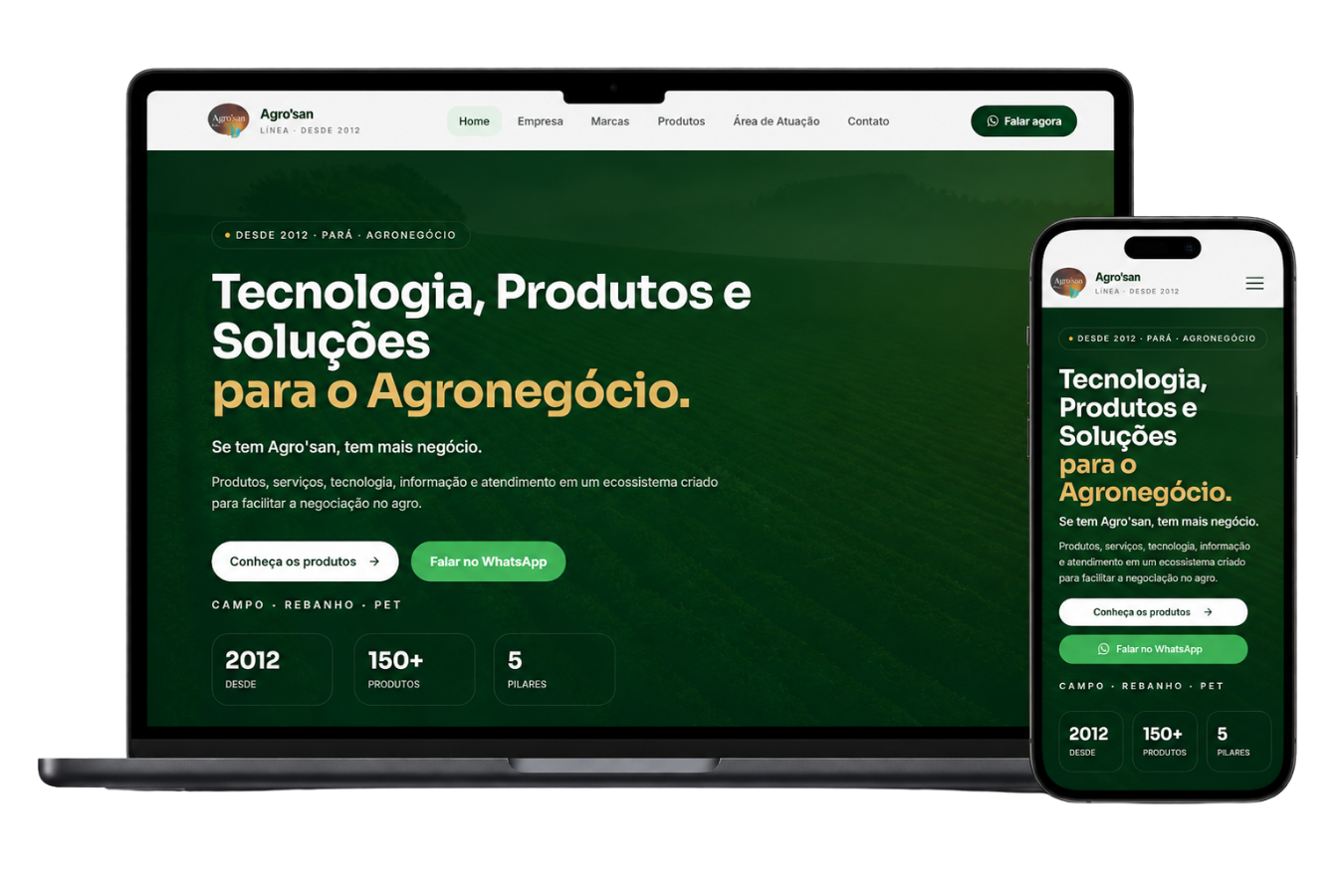 Mockup responsivo do site Agro-san