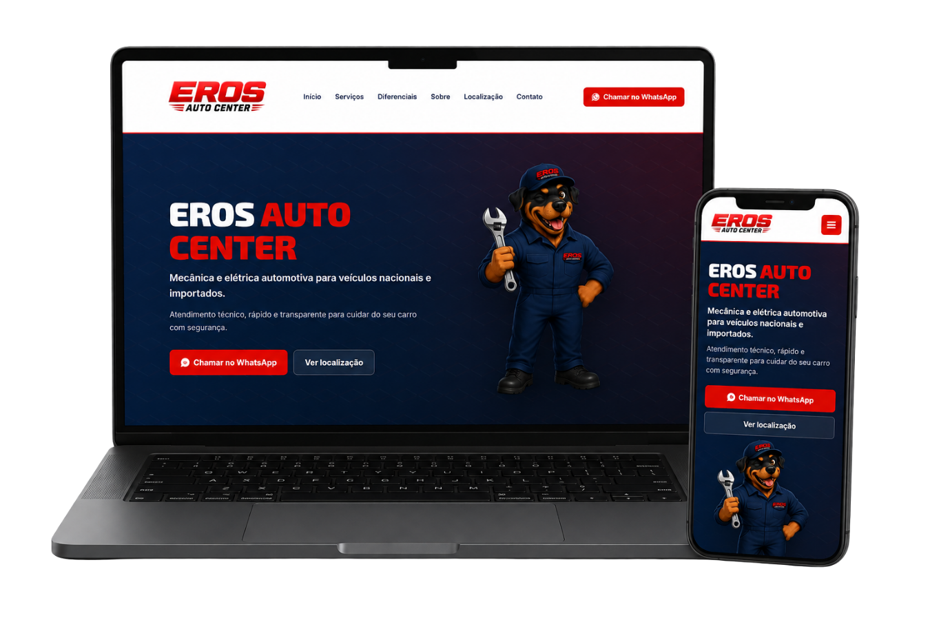 Mockup responsivo do site Eros Auto Center