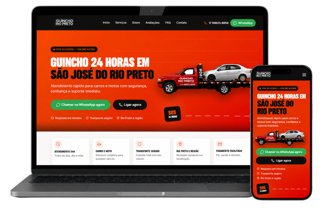 Mockup responsivo do site Guincho Rio Preto