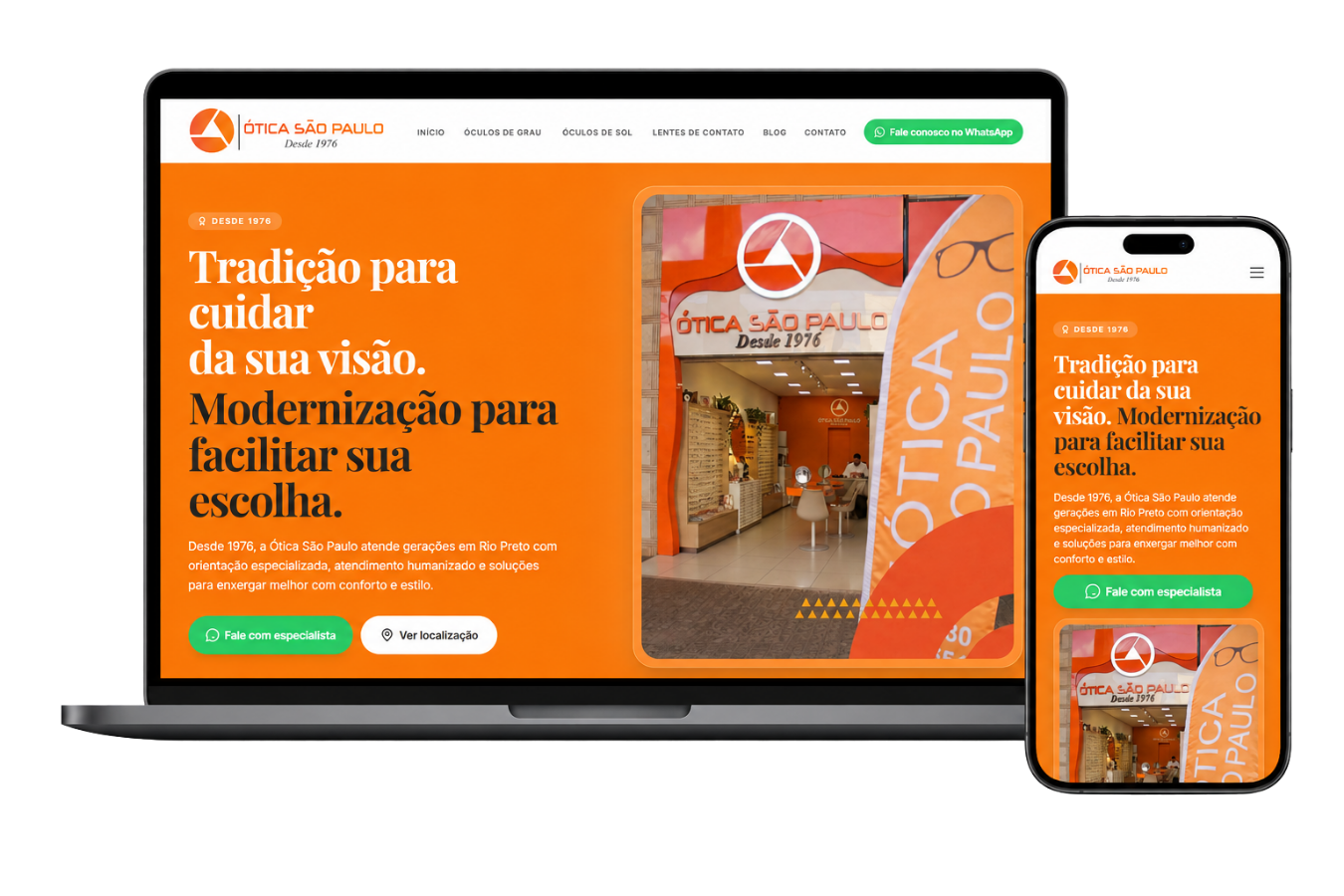 Mockup responsivo do site Ótica São Paulo