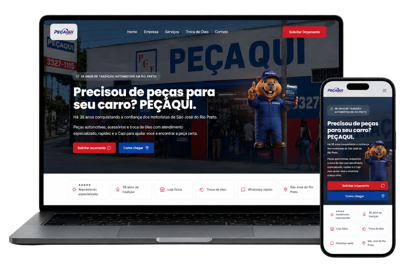 Mockup responsivo do site Peçaqui