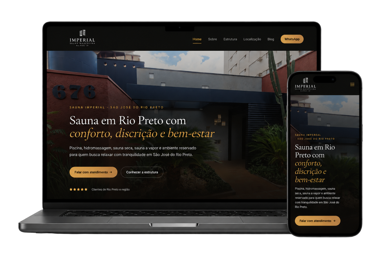 Mockup responsivo do site Sauna Imperial