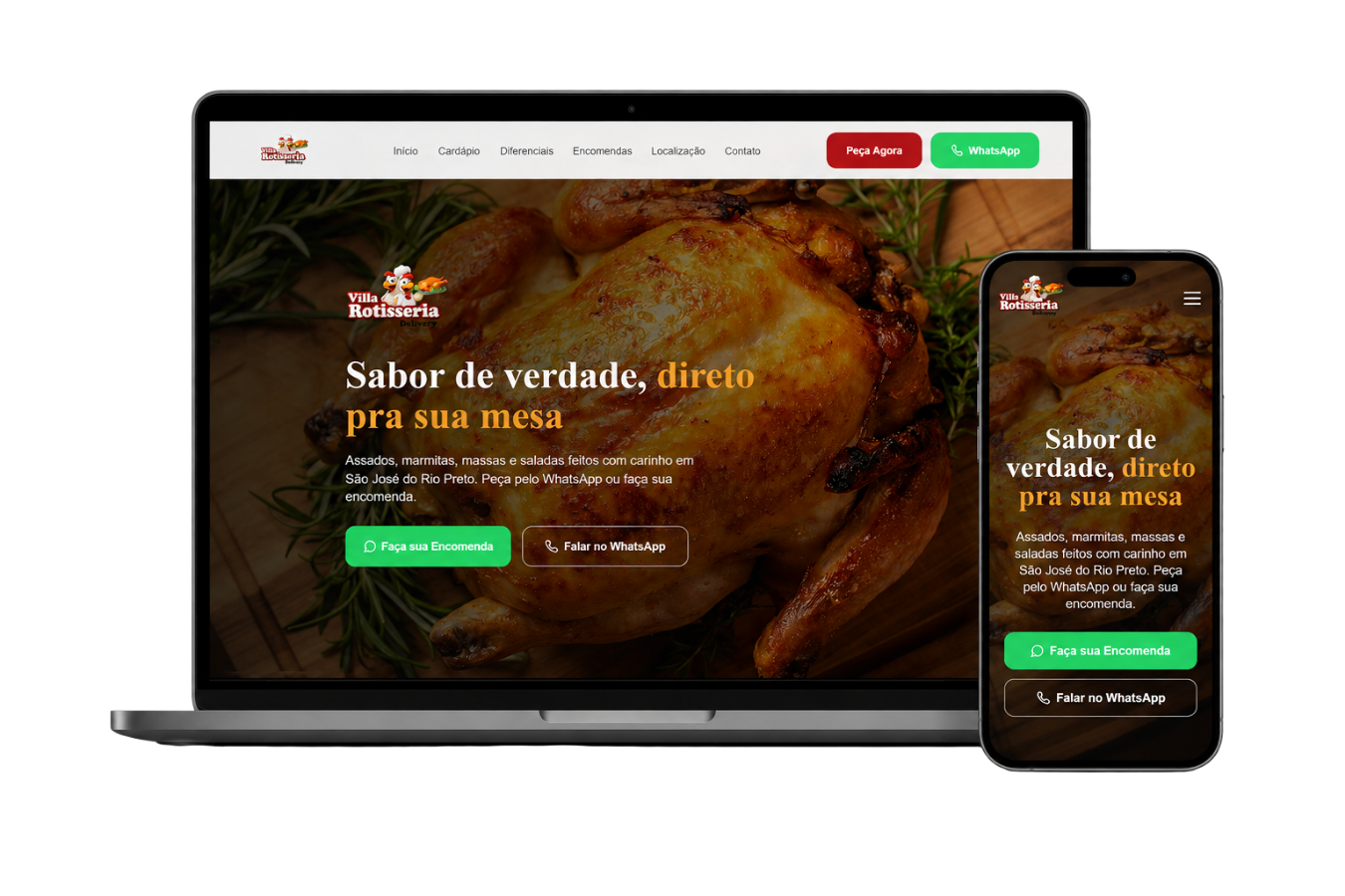Mockup responsivo do site Villa Rotisseria